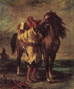Eugene Delacroix Moroccan in the Sattein of its horse oil painting artist